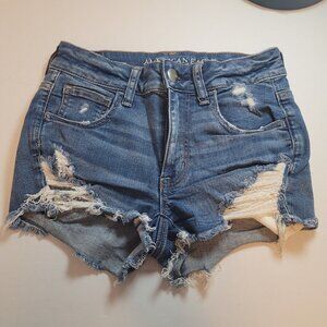 American Eagle Super Stretch Hi Rise Shortie Distressed Shorts Size 2 - Blue